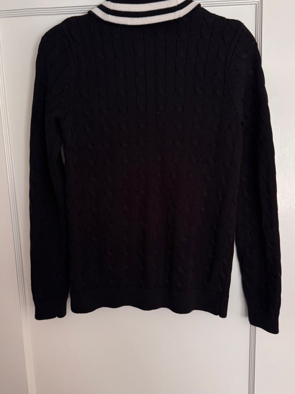Ralph Lauren Black Shawl-Collar Cable Knit Cardigan with White Trim - Picture 5 of 5